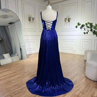 Blue Halter Straps Front Lace-Up Back Mermaid Beaded Sequined Evening Gown for Women | Wedding Party 2024