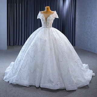 Princess Puffy Bridal Short Sleeve Ball Gown Wedding Dresses