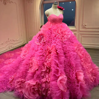 Elegant Fuchsia Sweetheart Puffy Quinceañera Dress for 21st Birthday Party