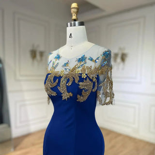 Arabic Blue Mermaid Elegant Appliques Luxury Dubai Evening Dresses Gowns 2024 For Women Wedding Party