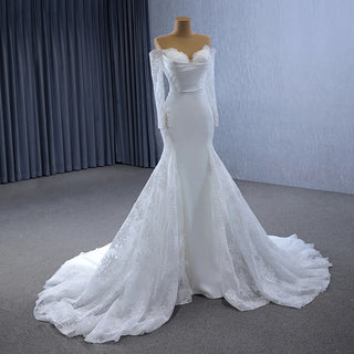 Elegant Satin Appliqued Flower Women's Mermaid Wedding Dress