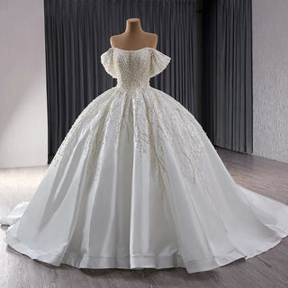 Beach Pearls Empire Satin Bridal Wedding Dress