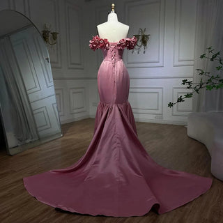 Arabic Pink Mermaid Satin Strapless Luxury Dubai Beaded Evening Dress - Women's Wedding Party 2024