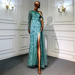 Turquoise Mermaid Overskirt Evening Dresses Gowns 2022 - Luxury Beaded Elegance for Women's Party