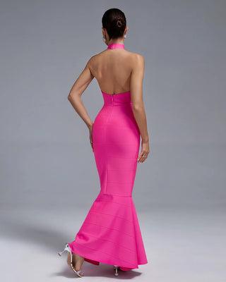 Elegant Summer 2024 Halter Backless Off-The-Shoulder Maxi Mermaid Bandage Evening Dress for Women