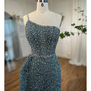 Turquoise Mermaid One Shoulder With Overskirt Beaded Evening Dresses Gowns: 2024 For Women Wedding Party