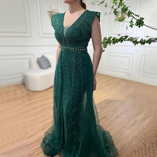 Nude Luxury Overskirt Evening Dress: 2024 Beaded Mermaid Gown, Sexy for Women's Party