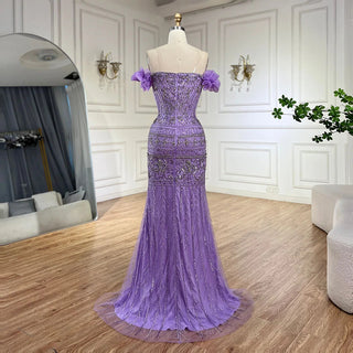 Ships in 1 to 3 Days - Arabic Purple Strap High-Split Mermaid Beaded Evening Gown for Women Wedding Party 2024