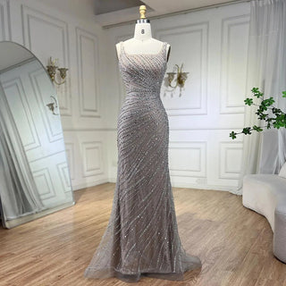 2024 Silver Nude Elegant Cloak Beaded Luxury Mermaid Evening Gown for Women's Wedding Party