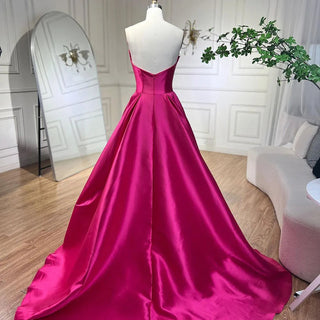 Fuchsia A-Line Dubai Evening Gown 2024: Beaded Luxury Strapless for Women's Wedding Party