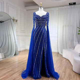 Blue Sweetheart Mermaid Evening Gown with Beaded Overskirt - Luxury Dress for Women's Wedding Party (2024)