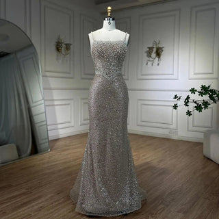 Nude Mermaid Evening Gown - Elegant, Luxurious, Pearls Beaded. Perfect for Women's Wedding Party in 2024