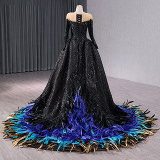 New Style Prom Dress - Simple Full Sleeves Black Ball Gown for Evening Parties