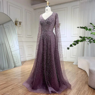 Ships in 1 to 3 Days - Arabic Luxury Purple Mermaid Evening Dress 2024 with Strapless Design, Beaded Elegance - Ideal for Women's Wedding Party