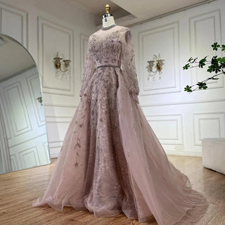 2024 Arabic Elegant Pink Luxury Dubai A-Line Beaded Evening Dress Gown for Women's Party