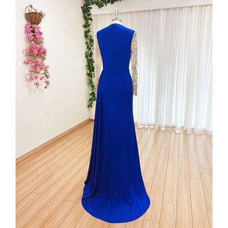 Blue Muslim Mermaid Luxury Evening Dress 2024 with Beaded Arabic Elegance - Ideal for Women's Wedding Party