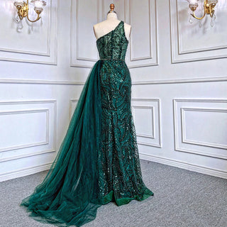 Sexy Green Beaded One Shoulder Mermaid Evening Dress With Overskirt: Luxury Gowns 2024 For Women Party