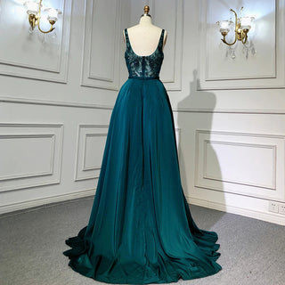 Green Satin Mermaid Evening Dress with Elegant Beaded Detail and High Split - Women's Party Gown 2024