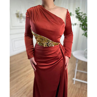 Ships in 1 to 3 Days - Wine Red Mermaid High Split Satin Evening Gown: Elegant O Neck for Women's Party 2024