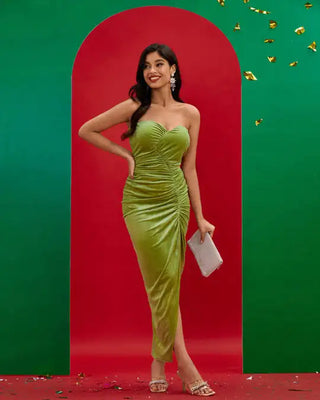 Ships in 1 to 3 Days - Elegant Off-The-Shoulder Green Prom Dress with High Split - Sleeveless Evening Dress for Special Occasions