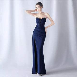 Sexy Strapless Beaded Party Maxi Dress - Long Prom Evening Dress for Women