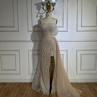 2025 Customized Arabic Nude Mermaid Evening Gown with Beaded Detailing and High Split