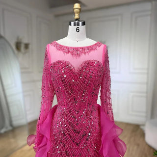 Ships in 1 to 3 Days - Fuchsia Mermaid Over Skirt Beaded Luxury Dubai Long Evening Dresses: Gowns for Women's Wedding Party 2024