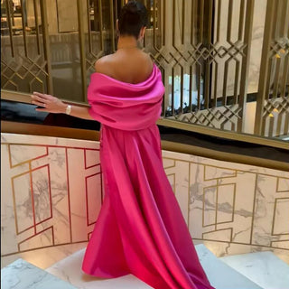 Dubai Fuchsia Dreams: 2024 Luxury Mermaid Evening Dress with Cape Shawl for Arabic Women at Long Wedding Parties and as Esteemed Guests.