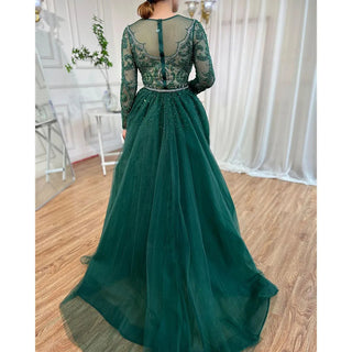 Nude Luxury Muslim Mermaid Evening Dress with Beaded Overskirt - Elegant Gown for Women's Party 2024