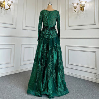 Green Muslim A-Line Sweetheart Evening Dress - Long Arm Gown, Luxury Beaded 2024, Women's Party