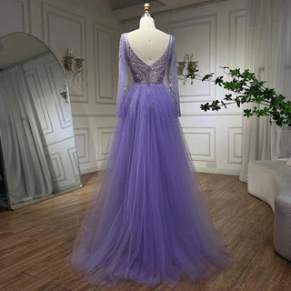 Arabia Lilac Elegant Mermaid Evening Dress with Overskirt - Luxury Beaded Gown for Women's Wedding Party 2024