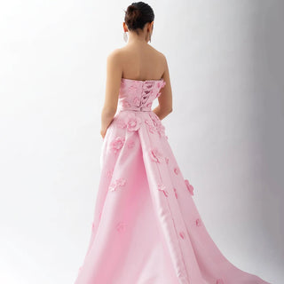 2024 Saudi Pink Ruched Strapless Satin Mermaid Evening Gown with Appliques and Lace-Up Back for Formal Occasions