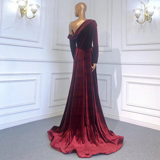 Wine Red Velour Overskirt Evening Dress - Women's Party Gown 2024