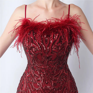 Gorgeous Trumpet Sequin Prom Dress with Handmade Feathers