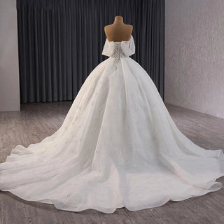 Luxury Boat Neck Ball Gown Wedding Dress with Pearls and Beading