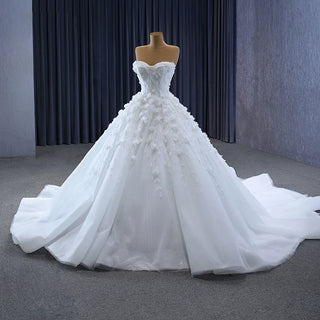 Boho Flower Ball Gown Wedding Dress with Detachable Sleeves for Women