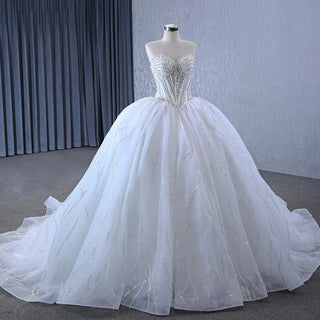 Luxury Ivory Strapless Bridal Ball Gown Wedding Dress with Tail