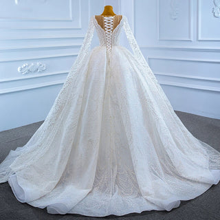 Latest Design V-Neck Long Sleeve Wedding Dress for Women