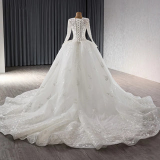 Elegant V-Neck Embroidered Wedding Dress with Long Tail for Girls