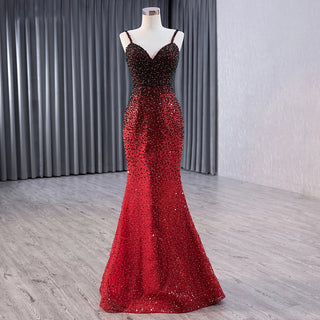 Bling Spaghetti Strap Sequins Beaded Mermaid Evening Party Dresses.