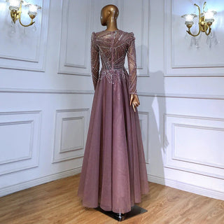 Muslim Pink A-Line Beaded Luxury Evening Dresses: Gowns for Women's Wedding Party 2024