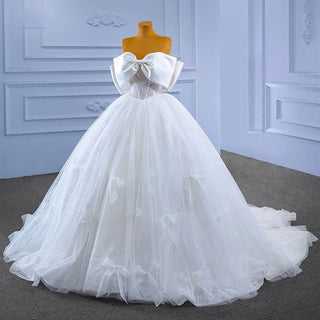 Princess Bow Modest Sleeveless Ball Gown Wedding Dress