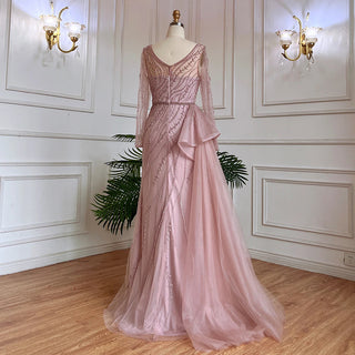 2024 Nude Mermaid Evening Gown: Sexy High Split, Beaded Detail, and Accompanying Skirt for Women's Wedding Celebrations