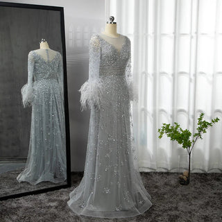 Dubai Elegant Nude Luxury 2024 Beaded Feathers Long Formal Occasion Evening Dress: For Women's Wedding