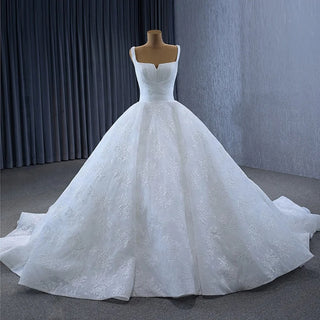 Elegant Sleeveless Square Collar Lace Ball Gown Wedding Dress