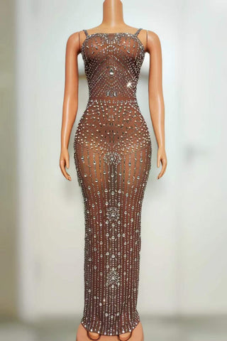 Elegant Crystal Embellished Nude Illusion Gown