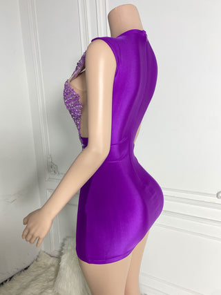 Purple Sheer Illusion Embellished Mini Dress