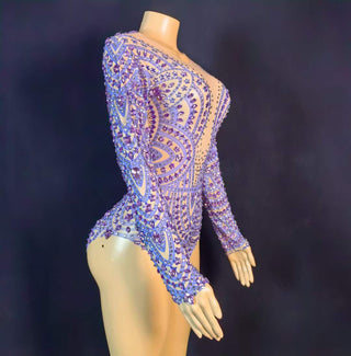 Glamorous Sheer Long Sleeve Beaded Bodysuit