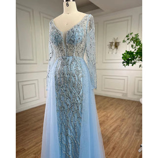 Blue Mermaid Elegant One Shoulder Evening Gown 2024: Beaded Luxury for Women's Party