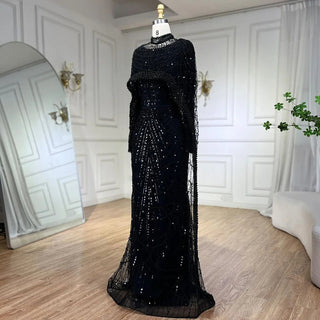 Ships in 1 to 3 Days - Muslim Hijab Mermaid Gown with Long Cape - 2024 Luxury Dubai Arabic Evening Dress for Formal Occasions